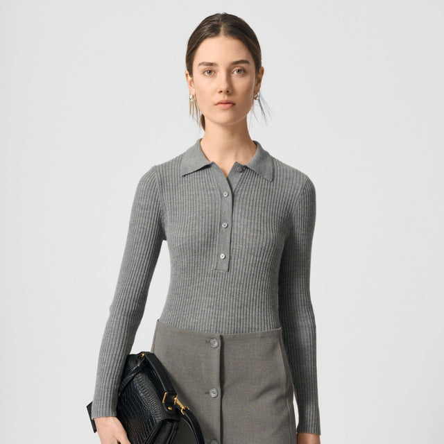 Lisa Polo Blouse Grey Melange