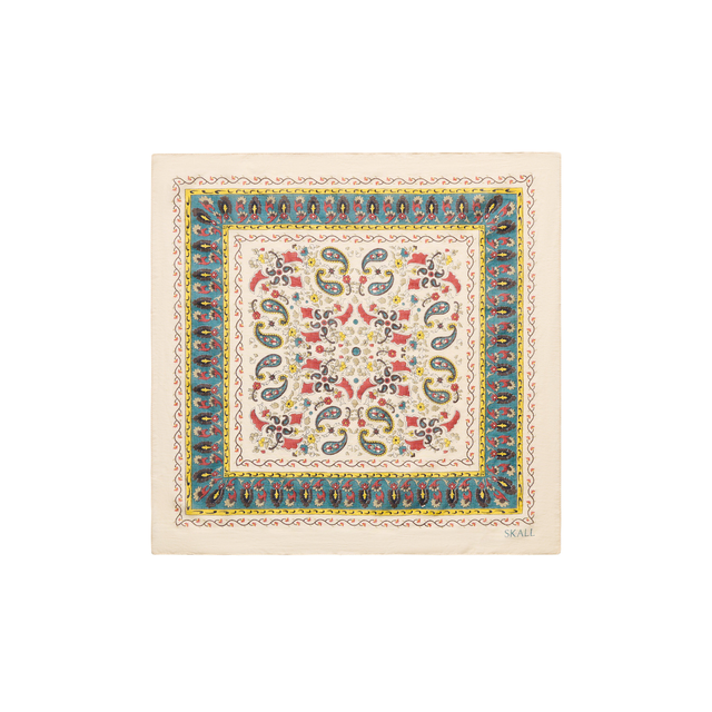 Mafalda Tørklæde 50x50cm Beige/Blue Kalamkari