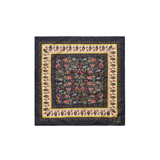 Mafalda Tørklæde 50x50cm Black/Beige Kalamkari