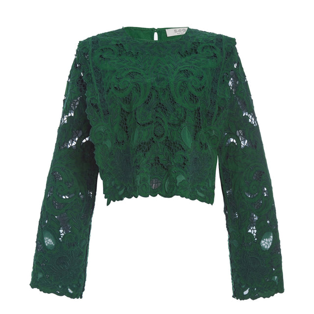 Ceci Broderet Bluse Grøn