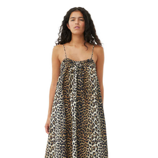 F9354 Cotton Strap Dress Leopard