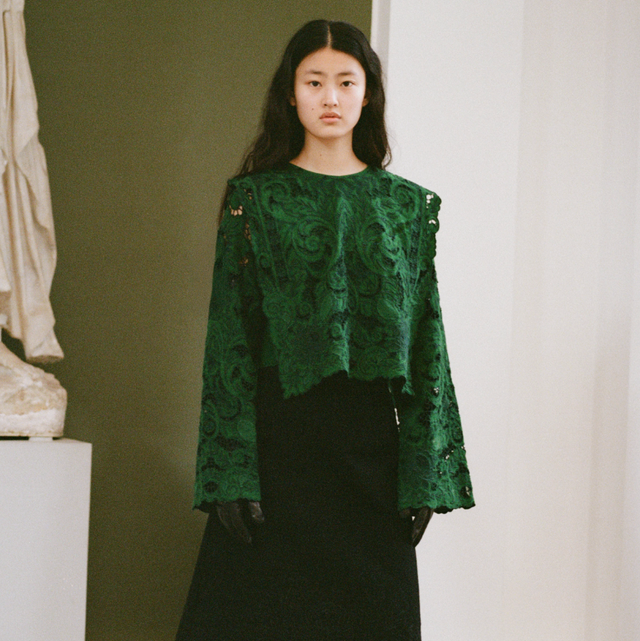 Ceci Broderet Bluse Grøn