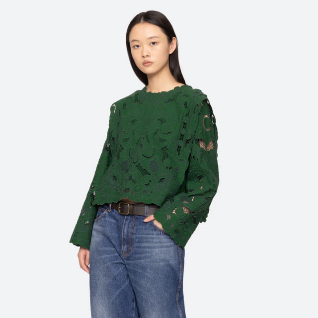 Ceci Broderet Bluse Grøn