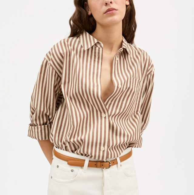 Edgar Skjorte Brown/Ecru stripe