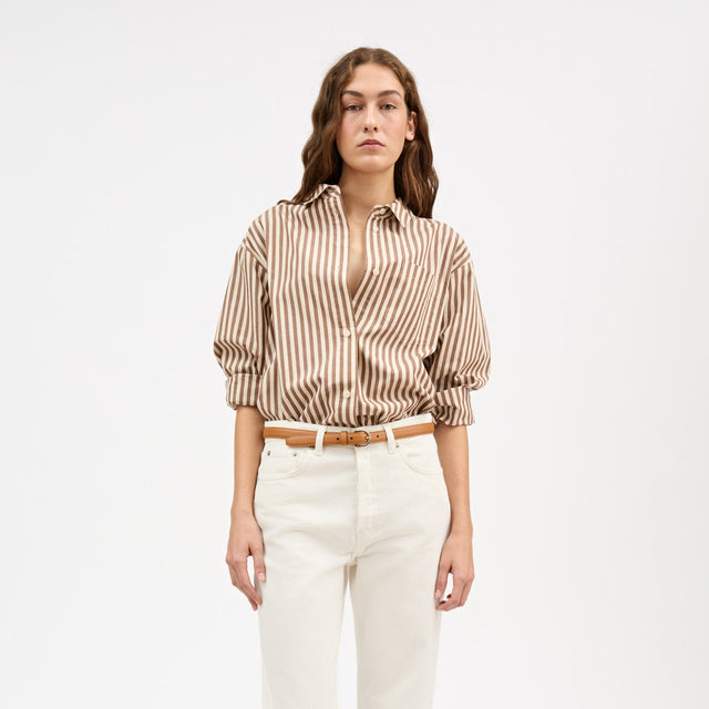 Edgar Skjorte Brown/Ecru stripe