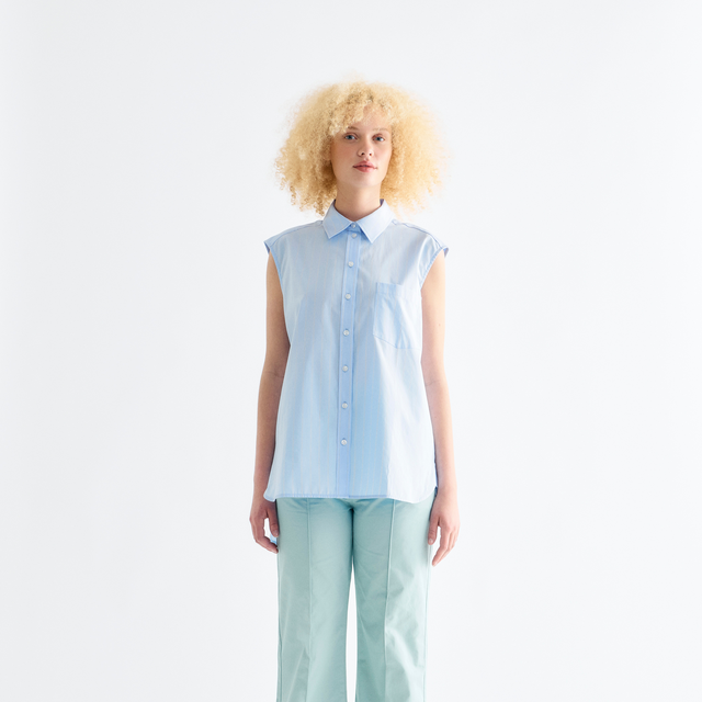 Brooklyn Ærmeløs Skjorte Lyseblå/striber