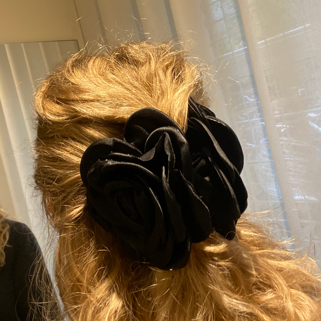 Giant Satin Rose Hair Clip Black