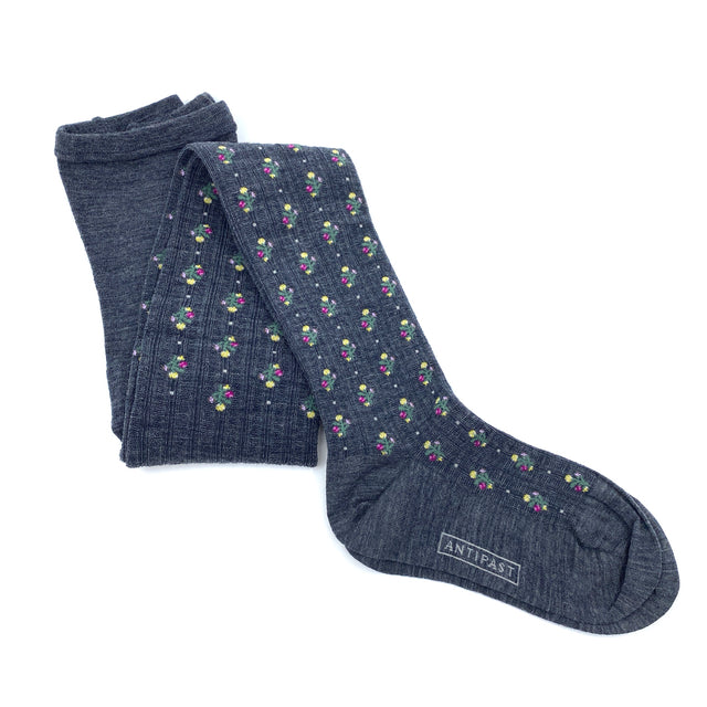 KT-176 Tights - Flower Stripes, Mix Grey