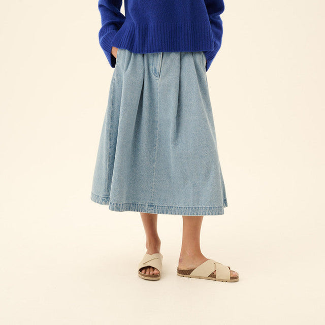 Pen Denim Nederdel Blå