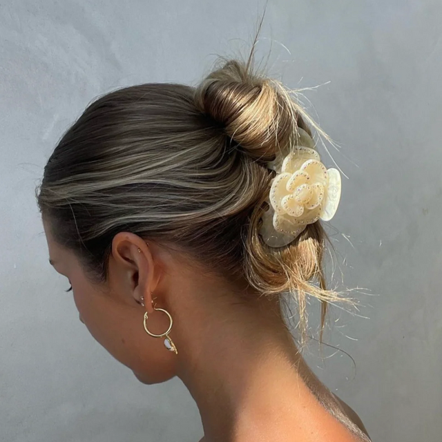 Rose Hair Clip Ivory Marble