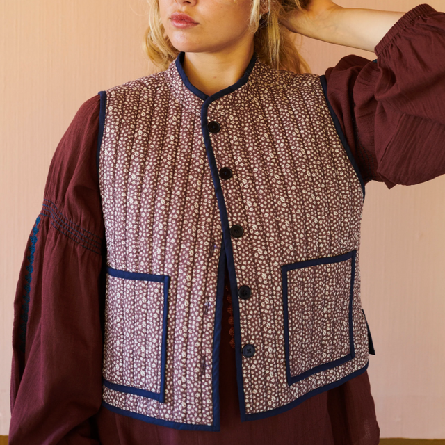 Autumn Leaf Quilted Vest Burgundy