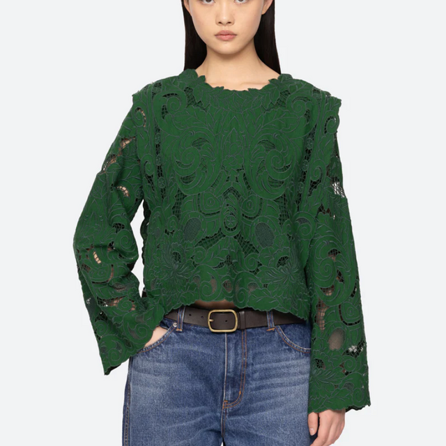 Ceci Broderet Bluse Grøn