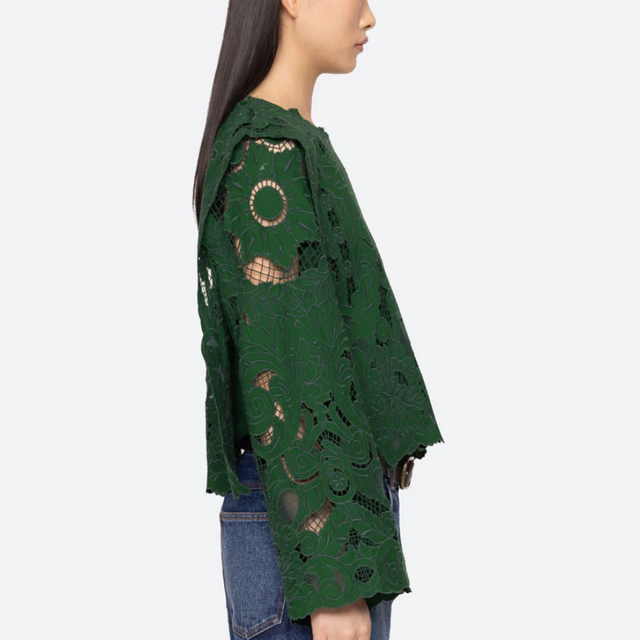 Ceci Broderet Bluse Grøn
